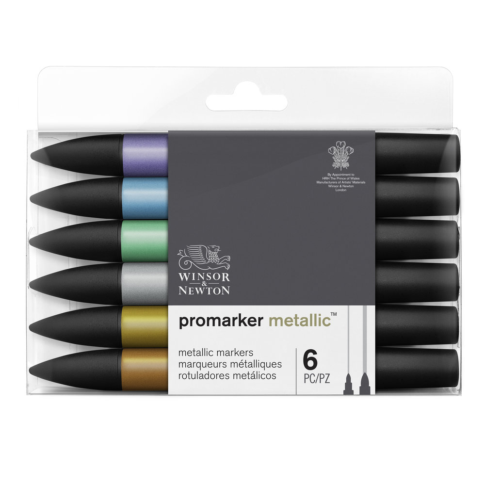 Winsor & Newton Promarker Graphic Drawing Pens Metallic Set of 6 Pens